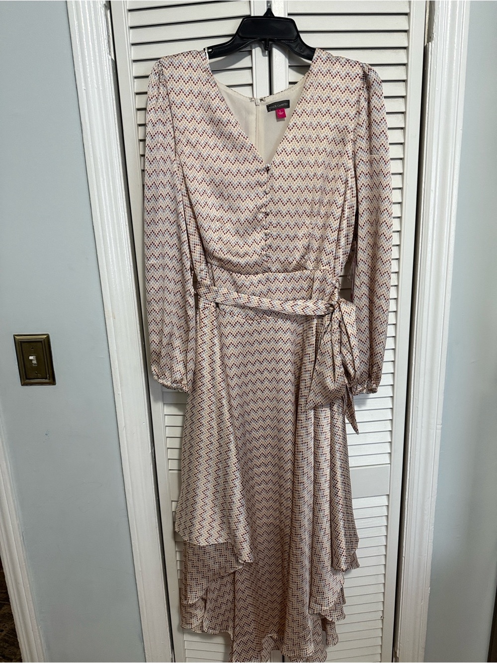 Vince Camuto Cream and Pink Chevron Wrap High-Low Dress